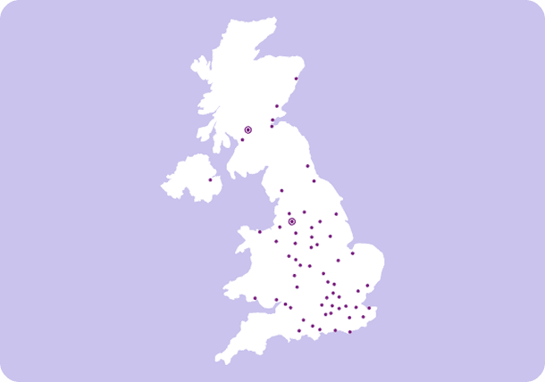 Map of Vets Now pet emergency clinic and hospital locations across the UK, grouped by region